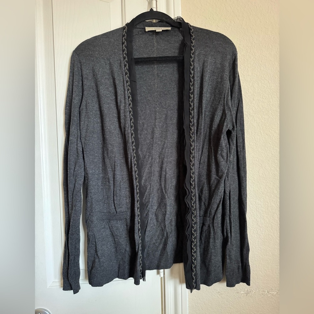 Ann Taylor Loft Gray Open Front Cardigan